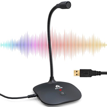 KLIM Talk USB Desk Microphone for Computer - New Version 2024 - Compatible with Any PC Laptop Mac PS4 - Professional Desktop Mic with Stand - Recording Gaming Streaming YouTube Podcast Mics