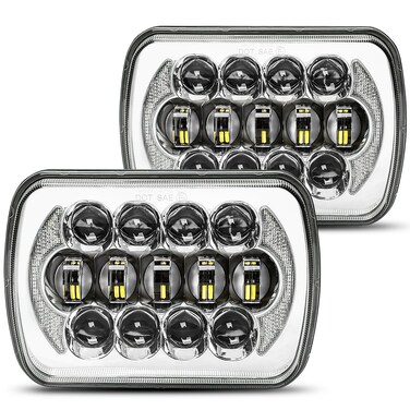 SPL 105W Brightest 5x7 7x6 Projector Led Headlights Sealed Beam H4 Plug H6054 H5054 with DRL Compatible with Jeep Wrangler YJ Cherokee XJ Ford Chevy GMC Toyota etc(Chrome Pair)