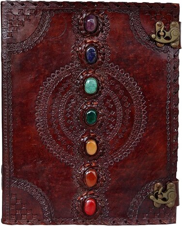 NZM Leather Journal Book Seven Chakra Medieval Stone Embossed Handmade Book of Shadows Notebook Office Diary College Book Poetry Book Sketch Book 10 x 13 Inches