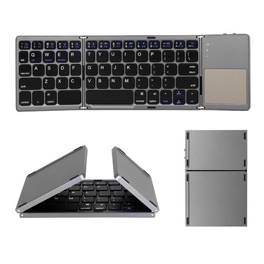 AURTEC Foldable Bluetooth Keyboard with Touchpad, Rechargeable Portable Wireless Mini Keyboard for PC Tablet, Samsung, Android, iOS, Smartphone-Dark Gray