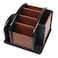Coideal Remote Control Holder Caddy - Wooden Rotating Coffee Table Organizer Large Spinning Wood Remote Holder for Living Room Office (6 Compartments, Brown &amp; Black)