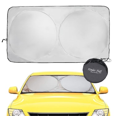 kinder Fluff Windshield Sunshade   Reflective &amp; Foldable Windshield Sun Cover &amp; 99% UV Rays Block   Car Window Shade Interior Accessories Sunshades for Windscreen &amp; Dashboard Sun Heat - L (63x35in)