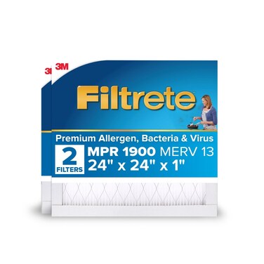 Filtrete 24x24x1 AC Furnace Air Filter, MERV 13, MPR 1900, Premium Allergen, Bacteria &amp; Virus Filter, 3-Month Pleated 1-Inch Electrostatic Air Cleaning Filter, 2-Pack (Actual Size 23.81x23.81x0.78 in)