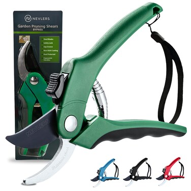 Nevlers 8" Green Bypass Pruning Shears for Gardening   Garden Shears w/Stainless Steel Blades   8mm Cut Cap. Plant Shears Gardening Tools   Ergonomic Hand Pruners for Gardening Gifts for Men &amp; Women