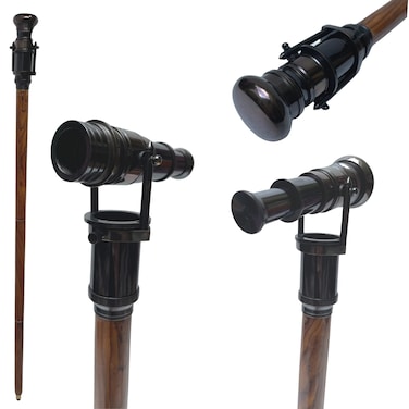 Walking Cane with Telescope Brass Handle Foldable Nautical Wooden Walking Stick Ideal Unisex