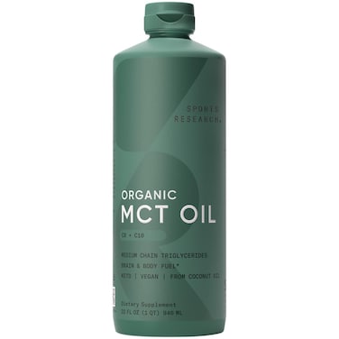 Sports Research Keto MCT Oil from Organic Coconuts - Fatty Acid Fuel for Body + Brain - Dual Ingredient C8 and C10 MCTs - Perfect in Coffee, Tea, &amp; More - Non-GMO &amp; Vegan - Unflavored (32 Oz)