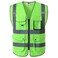 JKSafety 9 Pockets Class 2 High Visibility Zipper Front Safety Vest With Reflective Strips, Meets ANSI/ISEA Standards (Large, 150-Green)