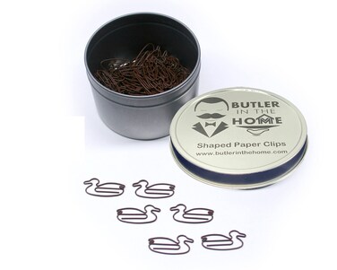 Butler in the Home Duck Shaped Paper Clips Great for Paper Clip Collectors or Office Gift - Comes in Round Tin with Lid and Gift Box (Brown 100 Count)