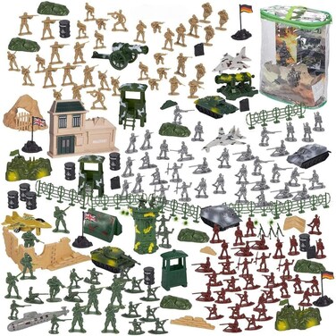 BLUE PANDA 300 Piece Military Toys Plastic Army Men with Tanks, Planes, Flags and Accessories for Boys