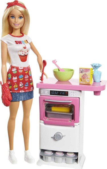 Barbie Careers Playset, Blonde Bakery Chef Doll &amp; Toy Oven with 'Timer' Sound, Rising Desserts, Color-Change &amp; Cooking Accessories