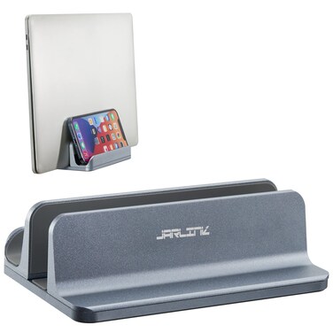 JARLINK 2-in-1 Design Vertical Laptop Stand Holder, Aluminum Laptop Stand for Desk with Adjustable Dock, Space-Saving Organizer for All MacBook, Surface, Samsung, HP, Dell, Chrome Book,Gray