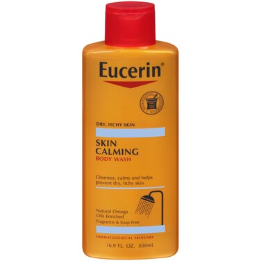 Eucerin Skin Calming Body Wash, Gentle Body Wash for Dry, Itchy Skin, Free of Soap, Fragrances and Dyes, 16.9 Fl Oz Bottle