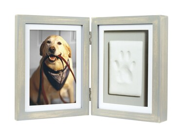 Pearhead Pet Paw Print Photo Frame with Clay Imprint Kit - Wooden Photo Frame, DIY No-Mess Pawprint Keepsake, Perfect for Cats &amp; Dogs, Ideal Memorial and Home Decor Gift, Distressed Gray