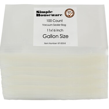 Simple Houseware 100 Count - Precut Food Vacuum Sealer Bags Storage, Gallon Size 11" x 16