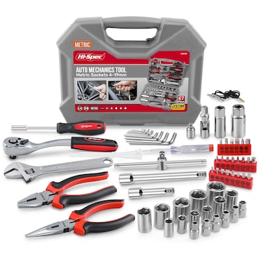 Hi-Spec 67Pc Metric Auto Mechanic Tool Set, Motorcycle &amp; Car Tool Kit, Auto Repair with Pliers, Screwdriver Set, Socket Kit &amp; Tool Box Storage Case for Cars, Trucks, Boats RVs &amp; Jeeps