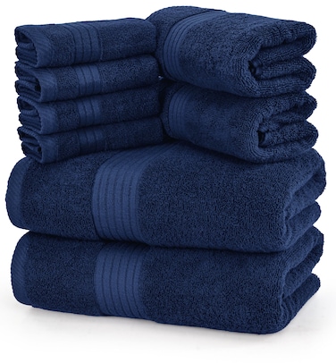 Utopia Towels 8 Piece Premium Towel Set, 2 Bath, 2 Hand, and 4 Washcloths, 100% Ring Spun Cotton, Highly Absorbent Towels for Bathroom, Sports, and Hotel, Navy