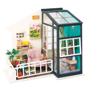 Rolife Dollhouse DIY Craft House Kit-Small Sized Miniature with Accessories and LED-Wooden Model Building Set-Christmas Birthday Gifts for Boys Girls Women Friends(Balcony Daydreaming)