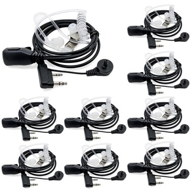 abcGoodefg Two Way Radio Earpiece Headset, 2 Pin 2.5mm/3.5mm Covert Acoustic Tube Walkie Talkie Headset with PTT Mic, Compatible for Baofeng UV5R 888S UV-82HP BF-F8HP Kenwood Retevis (10 Pack)