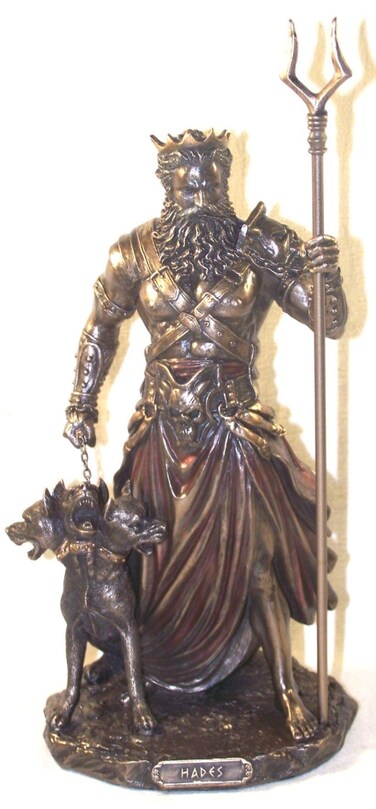 Veronese Design 10.6" Hades Greek God of The Underworld with Cerebrus Hell Hound Statue Cold Cast Resin Antique Bronze Finish