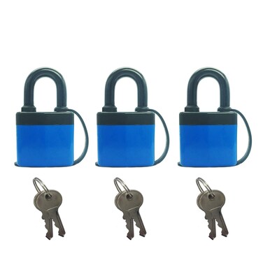 SEPOX&reg; Waterproof &amp; Weather-Resistant Heavy-Duty Outdoor Padlock - Keyed Alike, Triple-Pack, 44mm 1.75-inch with Blue Protective Cover for Maximum Security in Home, Garden Shed, Garage, and Gate
