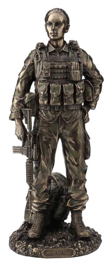 VERONESE DESIGN 11 5/8 Inch Female Soldier Statue Military Gifts Cold Cast Resin Bronze Finish Sculpture