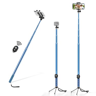 118'' 9.8ft Long Selfie Stick for iPhone, Android, Extended Super Long Pole, Selfie Stick Tripod with Remote, for Selfies/Video Recording, Includes Phone Tripod, Bluetooth Wireless Remote (20 to 118")