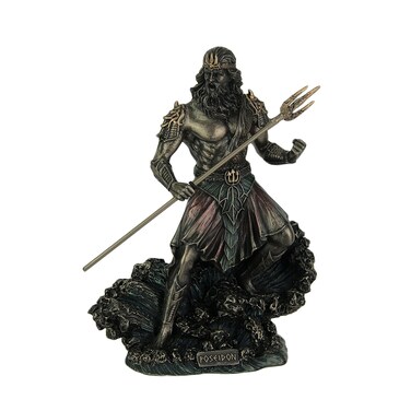 Veronese Design 8" Tall Poseidon Ruler of The Sea Holding Trident Standing On Wave Cold Cast Resin Statue Antique Bronze Finish Sculpture