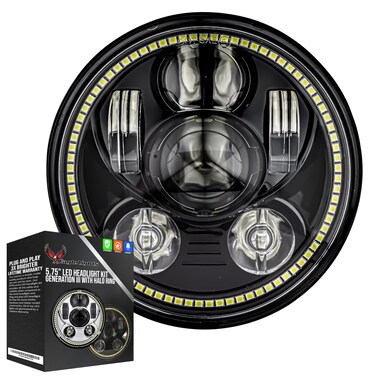 Eagle Lights 8900BG3H 5 3/4" LED Headlight with White Halo Ring for Harley Davidson and Indian Motorcycles - Generation III/Black Kit