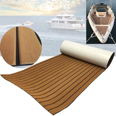 Boat Flooring EVA Foam Deck Sheet 94.5"&times; 35.4" Faux Teak Deck Mat Non-Slip and Self-Adhesive Flooring Pad for Boats Yacht Swim Platform RV Floor Kayak Surfboard Golf Cart