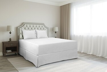 Premium Full Size Bedskirt 800TC 100% Egyptian Cotton White Bed Skirt Full Size 12" Drop Length, Tailored Fit, Elegant Pleated Style - White