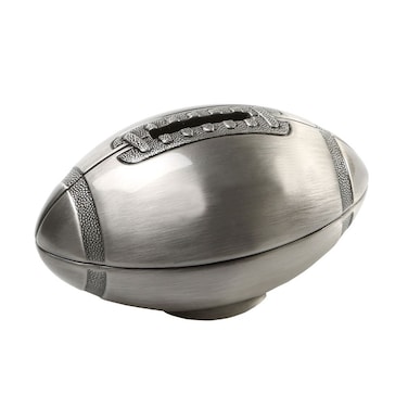 Pewter Football Bank for Kids, Newborn Gift, Polished Silver Finish, 4.25&rdquo; x 2.5", Brushed Non-Tarnish Nickel Plated Finish, Matte Finish, Gift Box Included