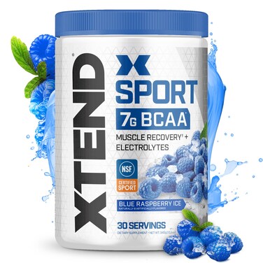 XTEND Sport BCAA Powder Blue Raspberry Ice - Electrolyte Powder for Recovery &amp; Hydration with Amino Acids - 30 Servings