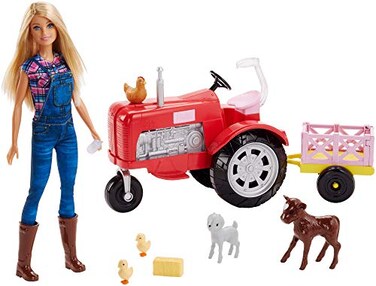 Barbie Doll with Tractor, Wagon and 5 Animals