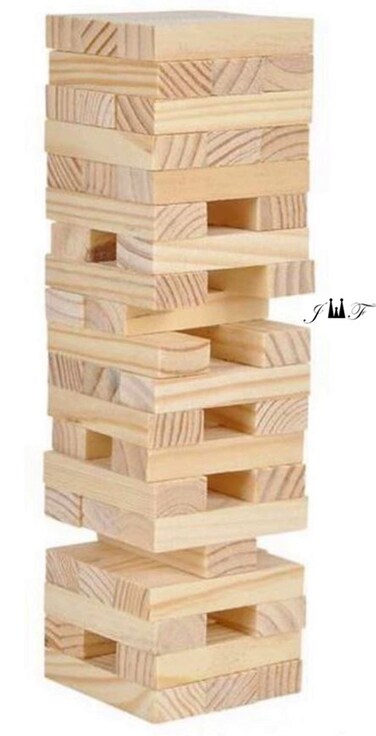 Tower Wood Block Stacking Game Play Any TIME and Anywhere You LIKE-48 Stackable Wooden Blocks, Fully Assembled, Durable Natural Wooden Blocks