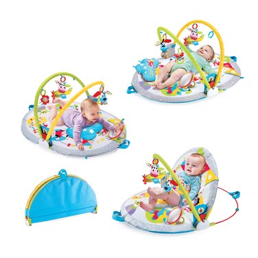 Yookidoo Baby Gym Lay to Sit-Up Playmat. 3-in-1 Newborns Activity Center with Tummy Time Toys, Pillow &amp; Infant Miror. 0-12 Month