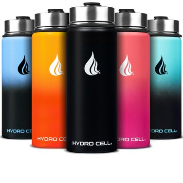 HYDRO CELL Stainless Steel Insulated Water Bottle with Straw - For Cold &amp; Hot Drinks - Metal Vacuum Flask with Screw Cap and Modern Leakproof Sport Thermos for Kids &amp; Adults (Black 18oz)