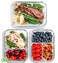 FIT Strong &amp; Healthy Glass Meal Prep Containers, 1 &amp; 2 &amp; 3 Compartments - Portion Control, Lunch Container, Food Storage, Airtight Lids, Oven &amp; Freezer Safe, Leak-Proof Bento Box, 35 oz, Blue, 3 Pack