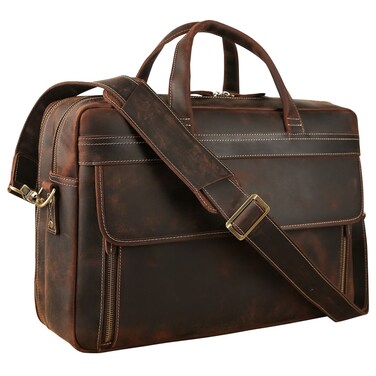 TIDING Leather Briefcase for Men 17 Inch Laptop Messenger Bag Office Work Business Shoulder Bag Attache Case
