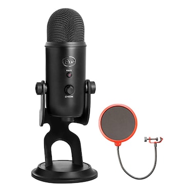 Blue Microphones USB Microphone Four Pattern (YETIBLACKOUT) with Universal Pop Filter Microphone Wind Screen with Mic Stand Clip