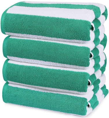 Utopia Towels 4 Pack Cabana Stripe Beach Towel, 30 by 60 Inches, Oversized 100% Ring Spun Cotton Pool Towels, Highly Absorbent Quick Dry Bath Towels for Bathroom, and Swim, Green