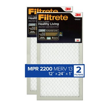 Filtrete 12x24x1 AC Furnace Air Filter, MERV 13, MPR 2200, Elite Allergen, Bacteria &amp; Virus Filter, 3-Month Pleated 1-Inch Electrostatic Air Cleaning Filter, 2-Pack (Actual Size 11.69x23.69x0.78 in)