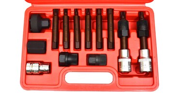 Vector Tools 13Pc Alternator Freewheel Pulley Removal Socket Spline Torx Star Bit Tool Set