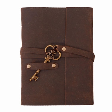 Purpledip Leather Journal 'Key To Success': Handmade Paper Diary Notebook With Unique Brass Key (11102)