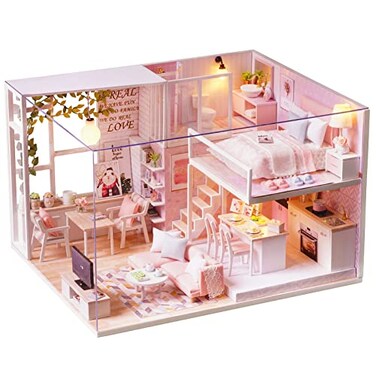 Spilay Dollhouse Miniature with Furniture,DIY Dollhouse Kit with Dust Proof and Music Movement,1:24 Scale Creative Room Gift Idea for Adult Friend Lover(L022)