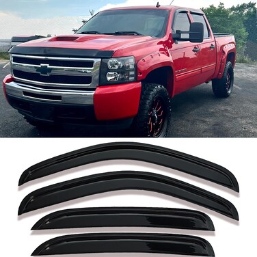 94515 Truck Window Visors Rain Guards for 2007-2014 Chevy Silverado/GMC Sierra 1500 2500HD 3500HD Crew Cab/Avalanche/Suburban/Yukon XL Wind Deflectors Windnow Vent Shade
