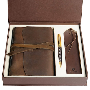 Leather Bound Journal for Men and Women, Handmade Gift Set with Genuine Leather Bookmark and Stylish Pen, Vintage and Classic, Notebook, Sketchbook, Planner, Journal and Diary (300 Pages) (8x6")
