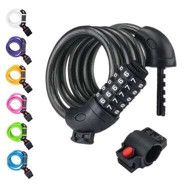 NDakter Bike Lock, 4/5.6 Feet Bicycle Cable, High Security 5 Digit Resettable Combination Coiling Bicycle Lock, Heavy Duty Anti Theft Cable with Mounting Bracket, 1/2 Inch Diameter (4FT,Black-10mm)