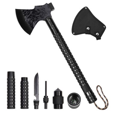 LIANTRAL Survival Camping Axe, Folding Tactical Axe Hatchet with Hammer, Nylon Sheath for Outdoor Adventures