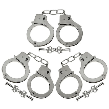ArtCreativity 10.5 Inch Metal Handcuffs for Kids - Pack of 3 - Steel Pretend Play Toy Hand Cuffs with 2 Keys - Fun Party Favor, Stage or Costume Prop, Goody Bag Filler, Gift for Boys and Girls