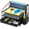 Simple Houseware Desk Organizer 3 Tray w/Sliding Drawer, Hanging File Holder and Pen Holder Accessory, Black